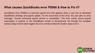 Let's find out what causes QuickBooks error PS060 and how to fix it?