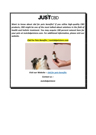 Cbd For Pets Benefits  Justcbdpetstore.com