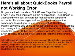 Here’s all about QuickBooks Payroll not Working Error