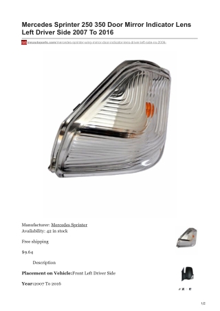 imsautoparts.com-Mercedes Sprinter 250 350 Door Mirror Indicator Lens Left Driver Side 2007 To 2016