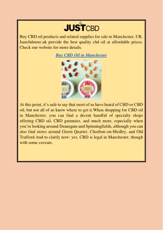 Buy Cbd Oil in Manchester | Justcbdstore.uk