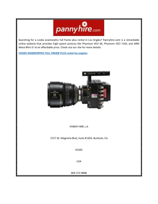 Cooke Anamorphic Full Frame Plus Rental Los Angeles  Pannyhire.com