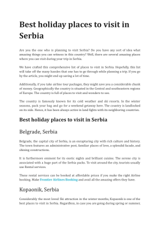 Best holiday places to visit in Serbia
