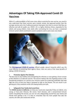 Advantages Of Taking FDA-Approved Covid-19 Vaccines