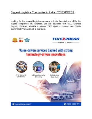 Biggest Logistics Companies in India  | TCIEXPRESS