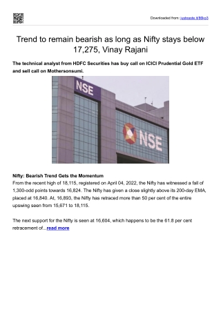 Trend to remain bearish as long as Nifty stays below 17,275, Vinay Rajani