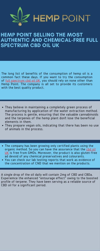 Hemp Point Selling the Most Authentic and Chemical-free full spectrum cbd oil UK