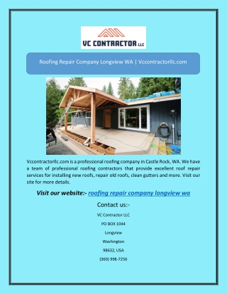 Roofing Repair Company Longview WA | Vccontractorllc.com