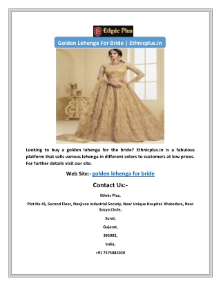 Golden Lehenga For Bride | Ethnicplus.in