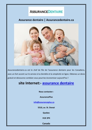 Assurance dentaire | Assurancedentaire.ca