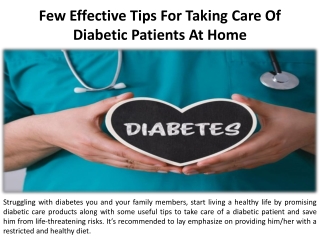 A Few Effective Tips for Diabetic Patient Care at Home