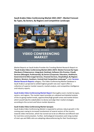 Saudi Arabia Video Conferencing Market Research Report 2027
