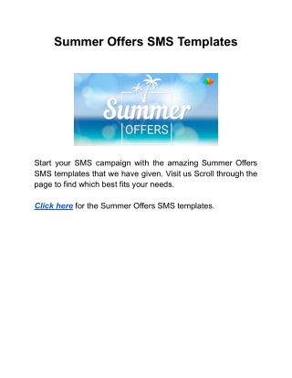 Summer Offers SMS Templates