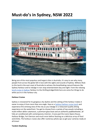Must-do’s in Sydney, NSW 2022