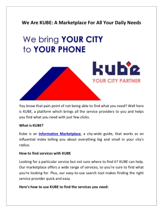 We Are KUBE - A Marketplace For All Your Daily Needs