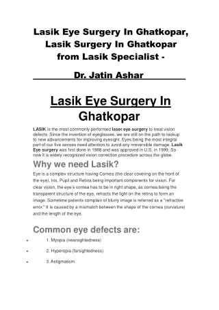 Lasik Eye Surgery In Ghatkopar, Lasik Surgery In Ghatkopar from Lasik Specialist - -converted
