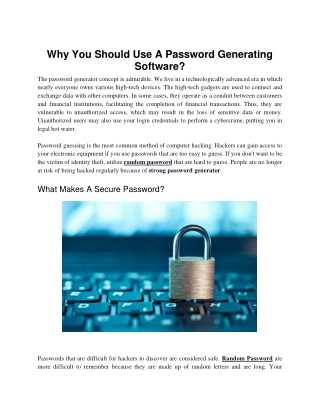 Why You Should Use A Password Generating Software?