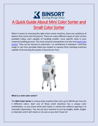 A Quick Guide About Mini Color Sorter and Small Color Sorter