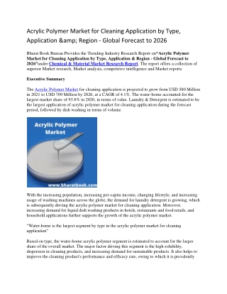 Acrylic Polymer Market for Cleaning Application by Type, Application &amp; Region - Global Forecast to 2026-converted