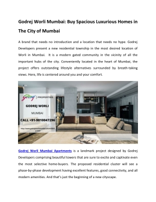 Godrej Worli - Spacoius And Luxurious Apartments In Mumbai