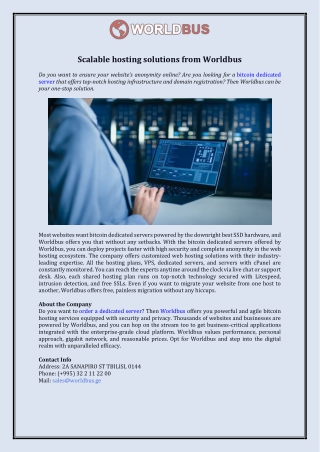Scalable Bitcoin Dedicated Server Hosting Solutions From Worldbus