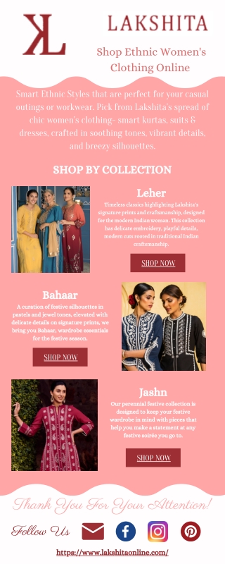 Shop Ethnic Women's Clothing Online  - Lakshita