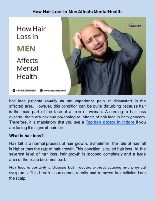 How Hair Loss In Men Affects Mental Health