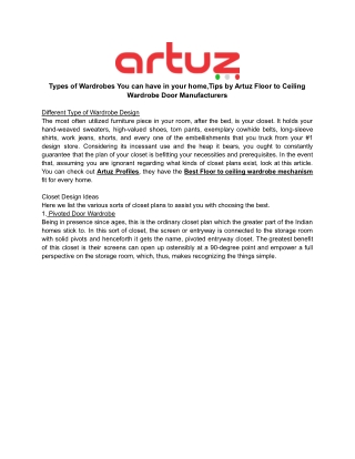 Types of Wardrobes You can have in your home, Tips by Artuz Floor to Ceiling Wardrobe Door Manufacturers