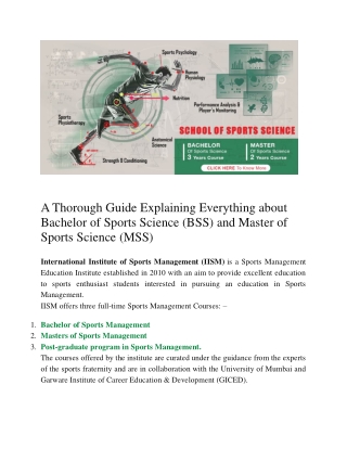 A Thorough Guide Explaining Everything about Bachelor of Sports Science (BSS) and Master of Sports Science (MSS)-IISM