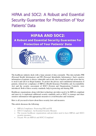 HIPAA and SOC2: A Robust and Essential Security Guarantee For Protection of Your