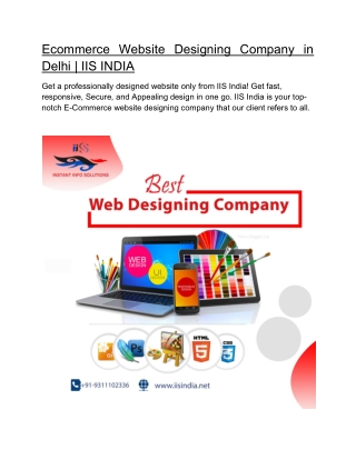 Ecommerce Website Designing Company in Delhi  | IIS IND