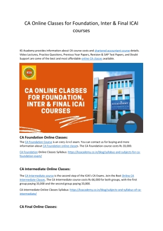 CA Online Classes for Foundation, Inter & Final ICAI courses