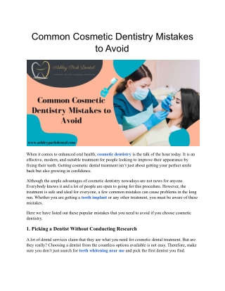 Common Cosmetic Dentistry Mistakes to Avoid