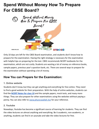 Spend Without Money How To Prepare For CBSE Board