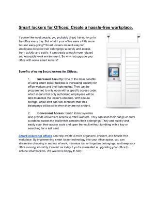 Smart lockers for Offices_ Create a hassle-free workplace