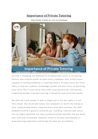 Importance of Private Tutoring