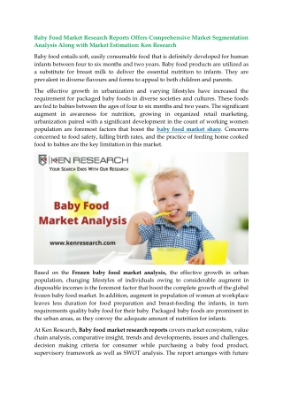 Baby Food Market Growth, Forecast, Share | Frozen and Nestle Baby Food Market An