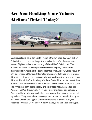 Are You Booking Your Volaris Airlines Ticket Today?