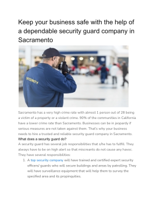 Keep your business safe with the help of a dependable security guard company in Sacramento