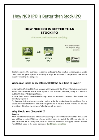 How NCD IPO is Better than Stock IPO