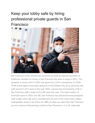 Keep your lobby safe by hiring professional private guards in San Francisco