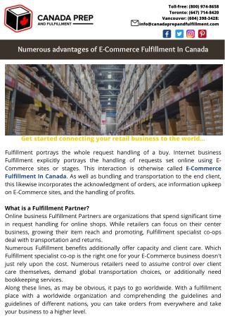 Numerous advantages of E-Commerce Fulfillment In Canada