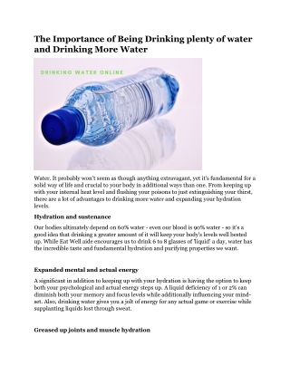 The Importance of Being Drinking plenty of water and Drinking More Water