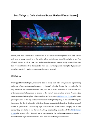 Best Things to Do in the Land Down Under (Winter Season)