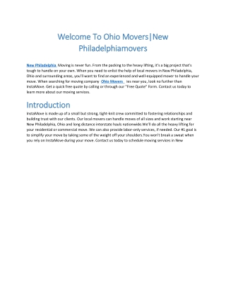 Welcome To Ohio MoversNew Philadelphiamovers