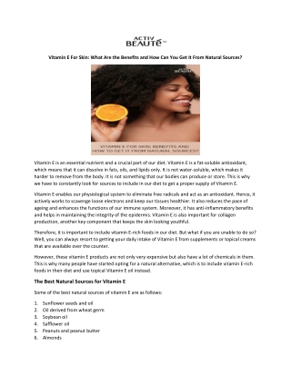 Vitamin E For Skin What Are the Benefits and How Can You Get It From Natural Sources
