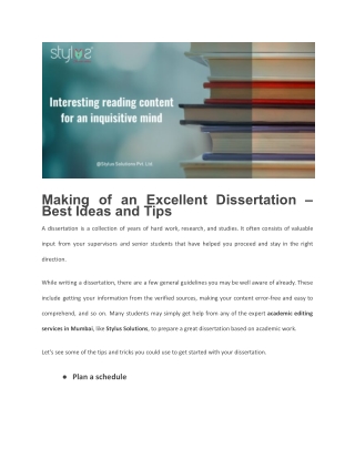 Making of an Excellent Dissertation – Best Ideas and Tips
