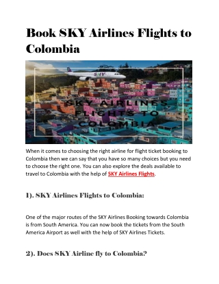 Book SKY Airlines Flights to Colombia