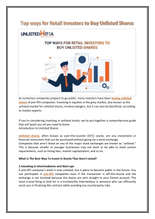 Top ways for Retail Investors to Buy Unlisted Shares