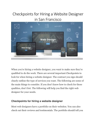 Checkpoints for Hiring a Website Designer in San Francisco